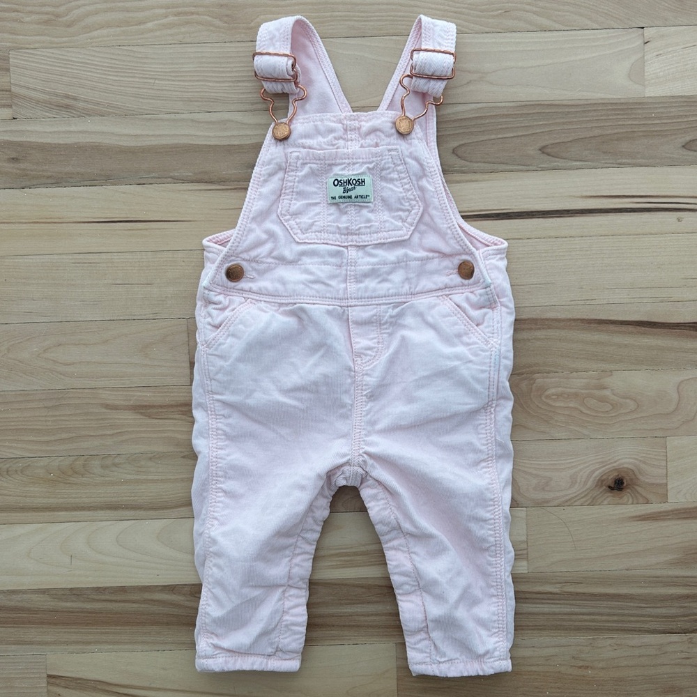 OshKosh Corduroy Overalls Pink Baby 9 Months Rose Gold Hardware - Picture 2 of 4